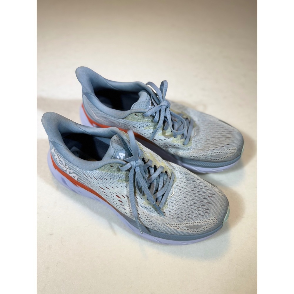 Hoka Clifton 8 Women's Running Shoes Gray Orange Low Top Comfort Sneakers - Picture 2 of 6